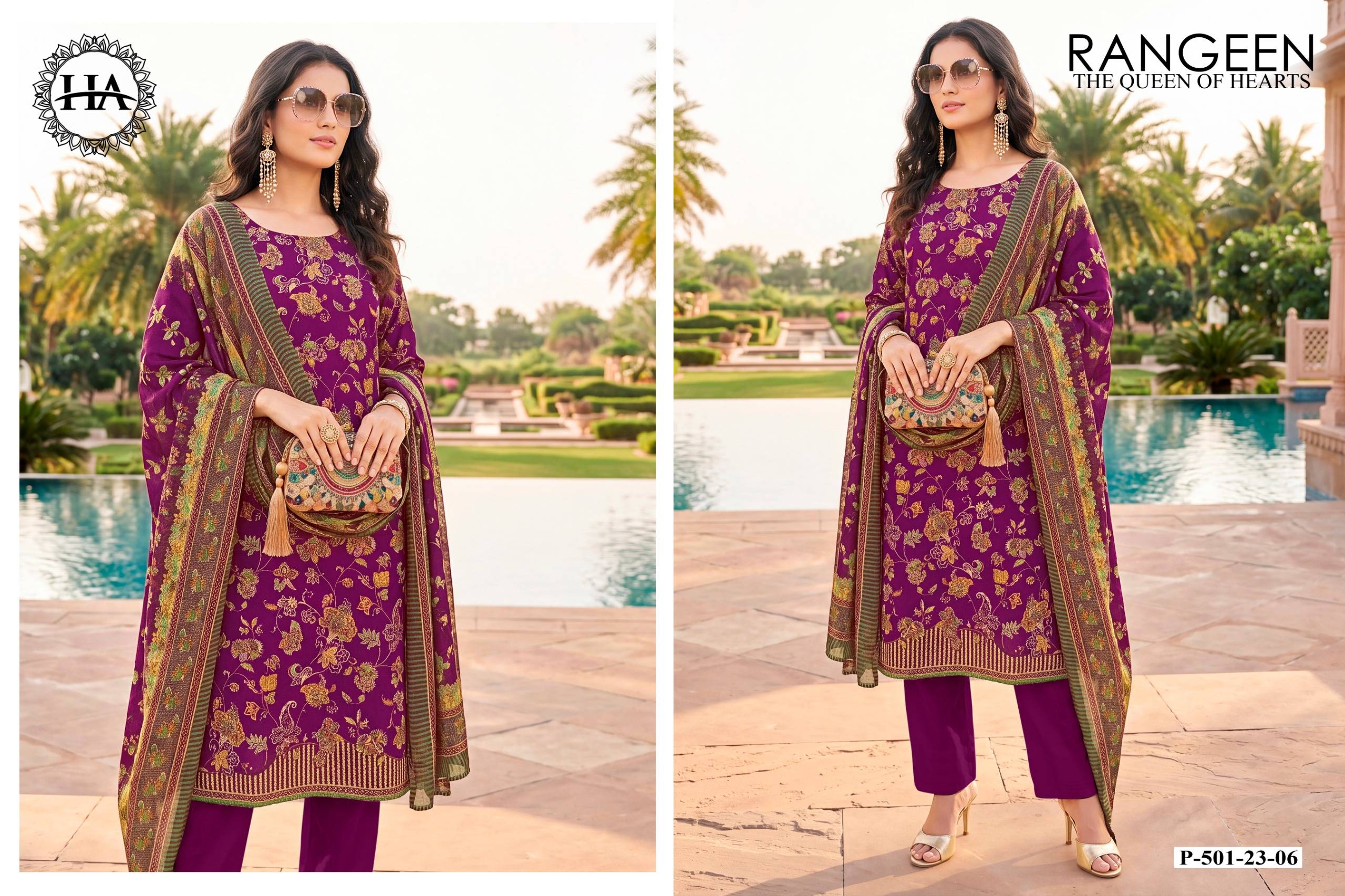 RANGEEN by Harshit Fashion Hub 501-23-01 To 501-23-06 Series Stylish Beautiful Colourful Printed Pure Discharge Zam At Wholesale Price